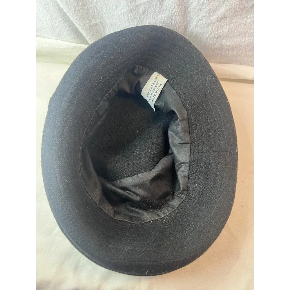 New York Hat & Cap Co Black Wool Felt Bucket Hat Made in USA Women Vintage Style